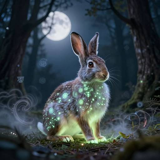 Mystical Glowing Rabbit in Moonlit Forest