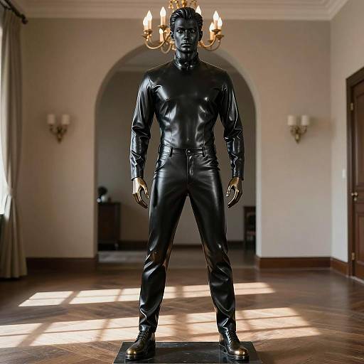 Realistic Bronze Statue in Leather Suit