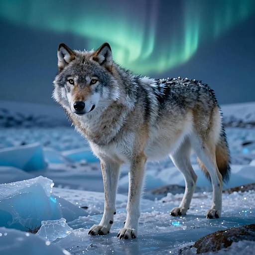 Arctic Wolf with Aurora Borealis