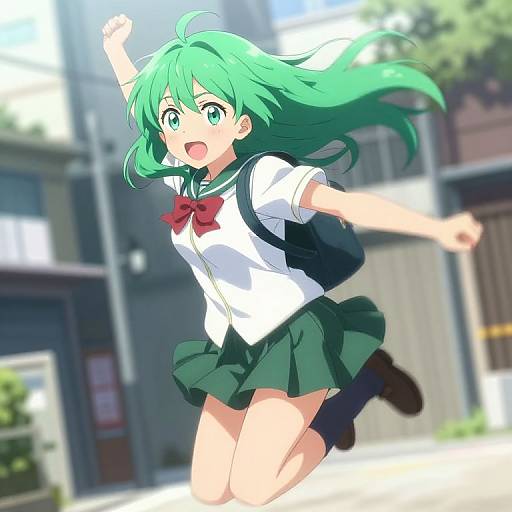 Anime Green-Haired School Protagonist Jump