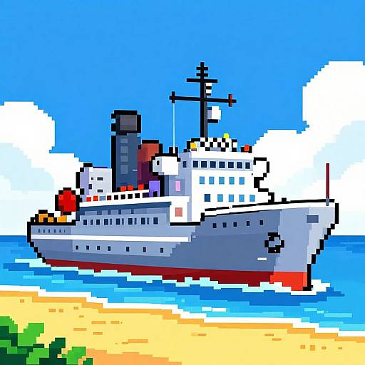 16-bit Pixel Art Realistic Ship Scene