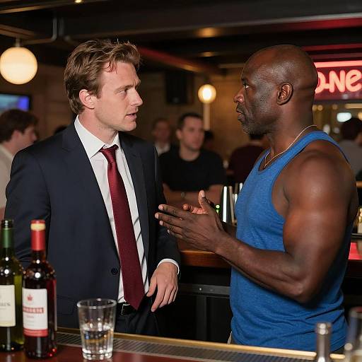 Two Men Conversing at a Bar Scene