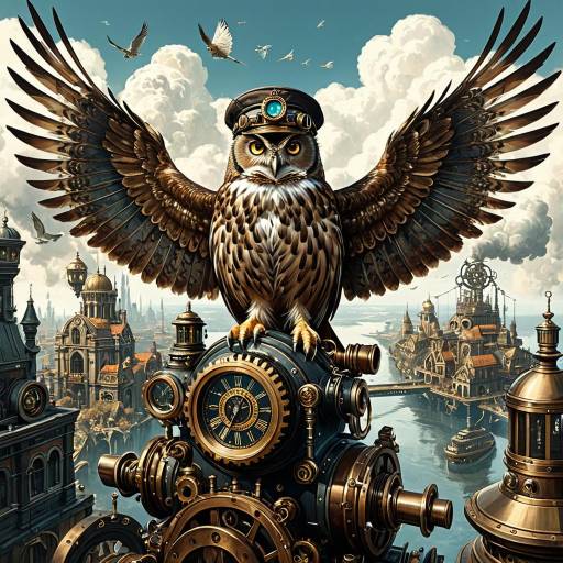 Steampunk Aviator Owl in Floating City