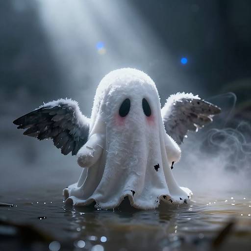 Gothic Plush Ghost in Misty River