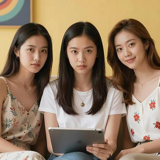 Three Women Using Tablet Indoors