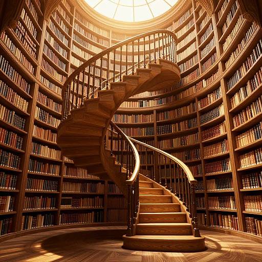Golden-Hour 3D Spiral Library Staircase