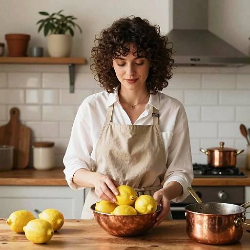 Curly-Haired Woman in Cozy Kitchen