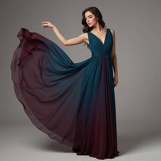 Elegant Woman in Teal to Burgundy Gown