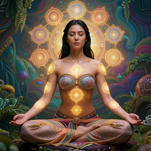 Tranquil Woman with Luminous Chakras