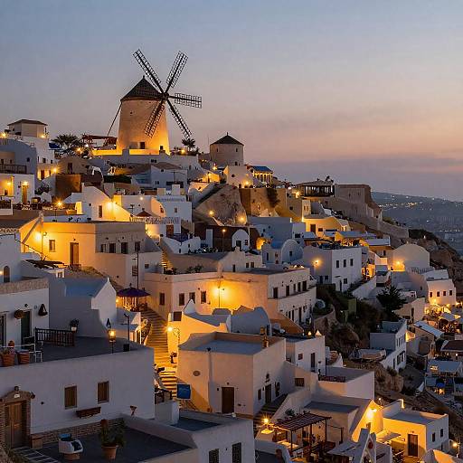 Dusk Over a Hillside Village View