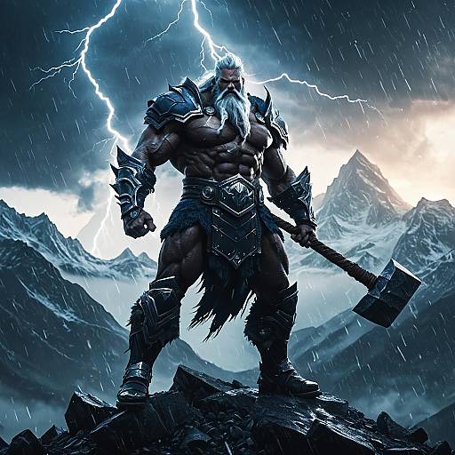 Storm Giant Warrior on Mountain Peak