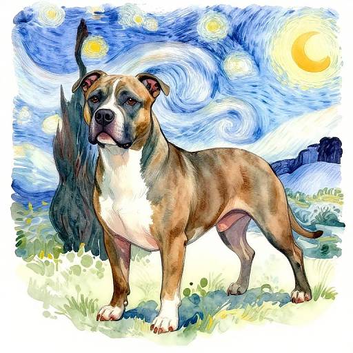Van Gogh Style Pit Bull Watercolor