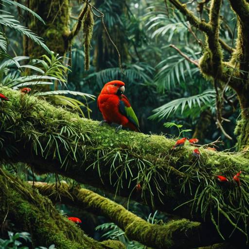 Vivid Scarlet Parrot in Tropical Rainforest