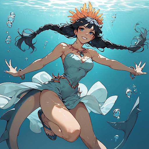 Underwater Anime Girl with Shark Tail