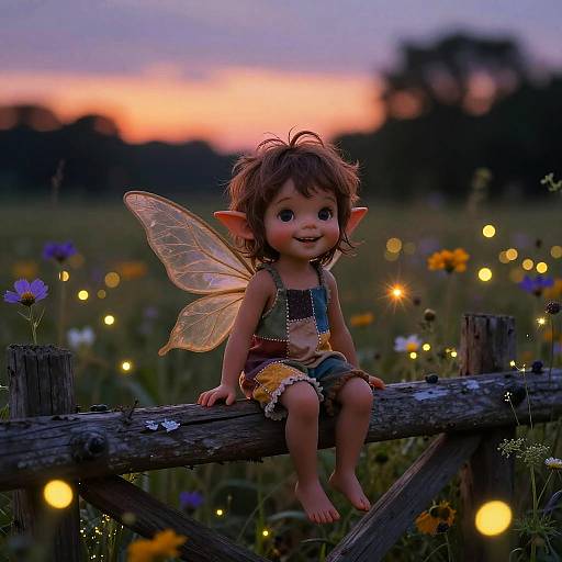 Whimsical Twilight Lutin on Fence