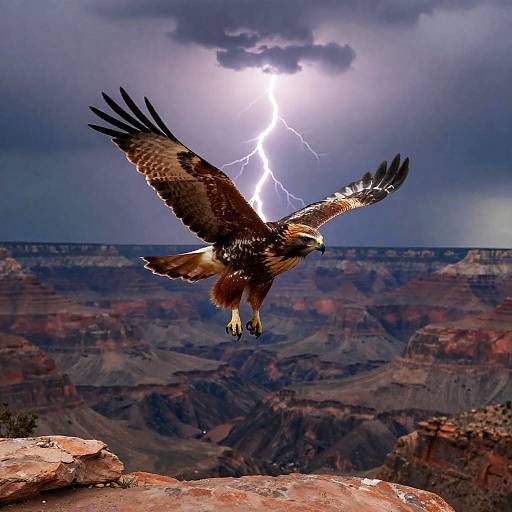 Red-tailed Hawk Over Stormy Desert Canyon