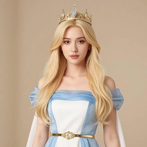 Regal Blonde Woman in Blue Dress