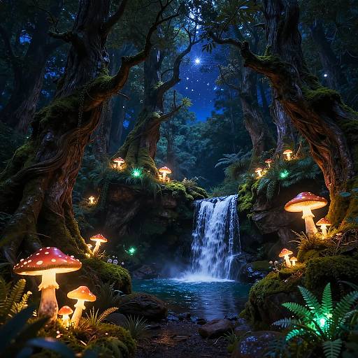 Mystical Forest Under Starry Night