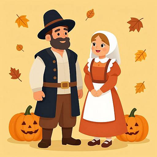 Cheerful Thanksgiving Pilgrim Couple