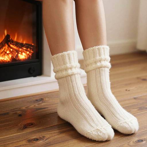 Cozy Knitted Socks by Fireplace