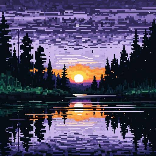 Impressionistic Pixelated Sunset Reflection