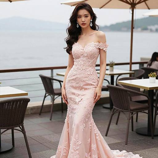 Romantic Glam Woman in Mermaid Gown