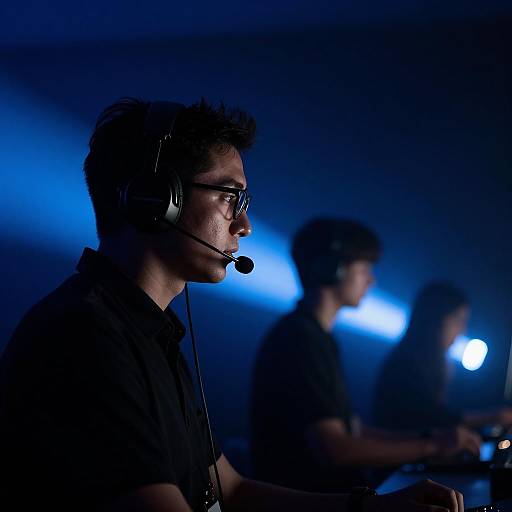 Gamer with Headset in Blue Light