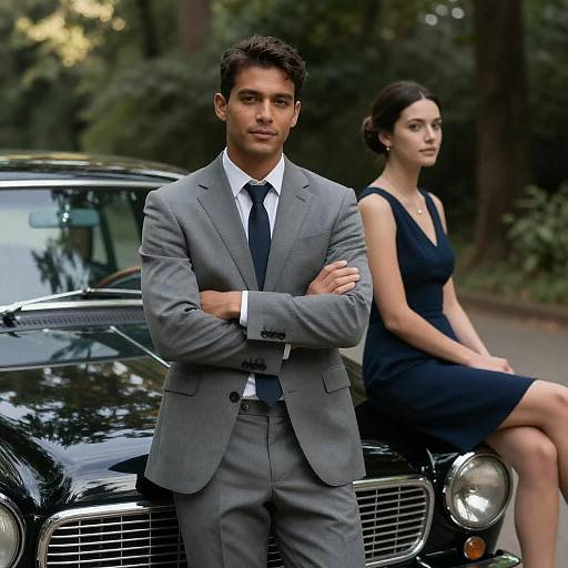 Confident Man and Woman with Vintage Car