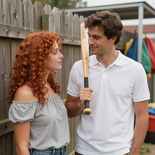 Casual Couple Near Wooden Fence
