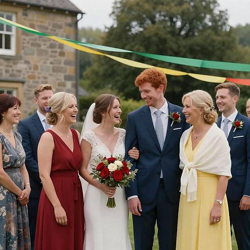 Joyful Wedding Party with Vibrant Details