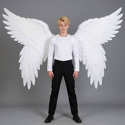 Blonde Male Angel with White Wings