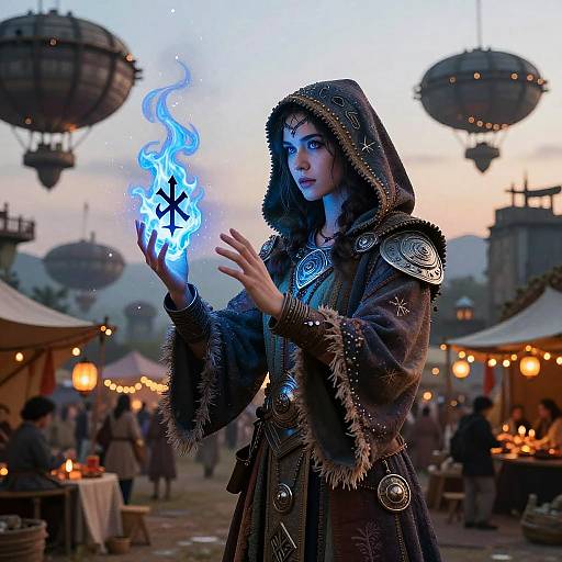 Arcane Sorceress Over the Floating Market
