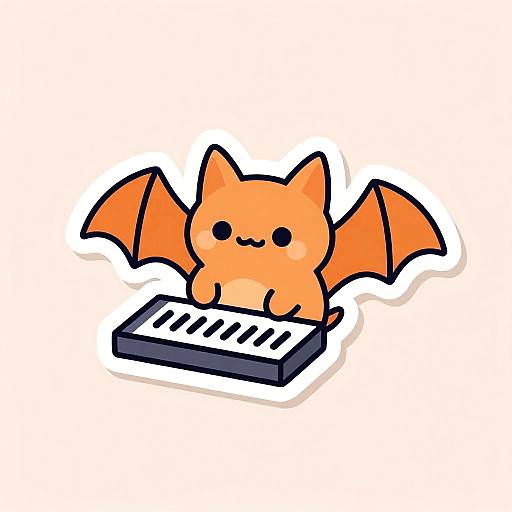 Kawaii Bat Playing Modular Synth Sticker
