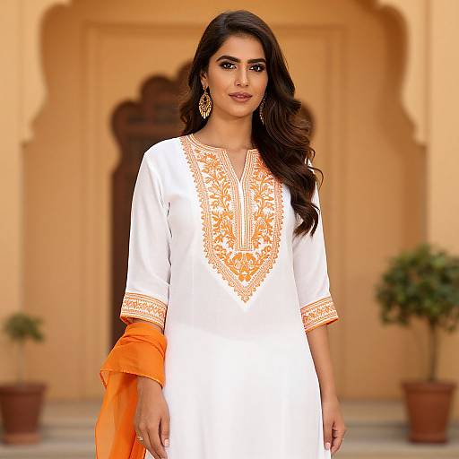 Woman in White Embroidered Kurti