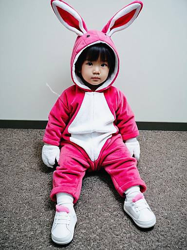 Toddler in Pink Rabbit Costume Sitting