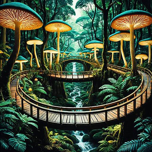 Glowing Mushroom Grove Over Jungle Canopy