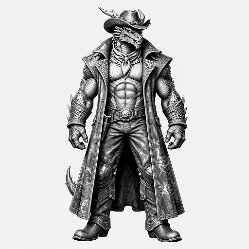 Muscular Anthro Western Dragon Cowboy