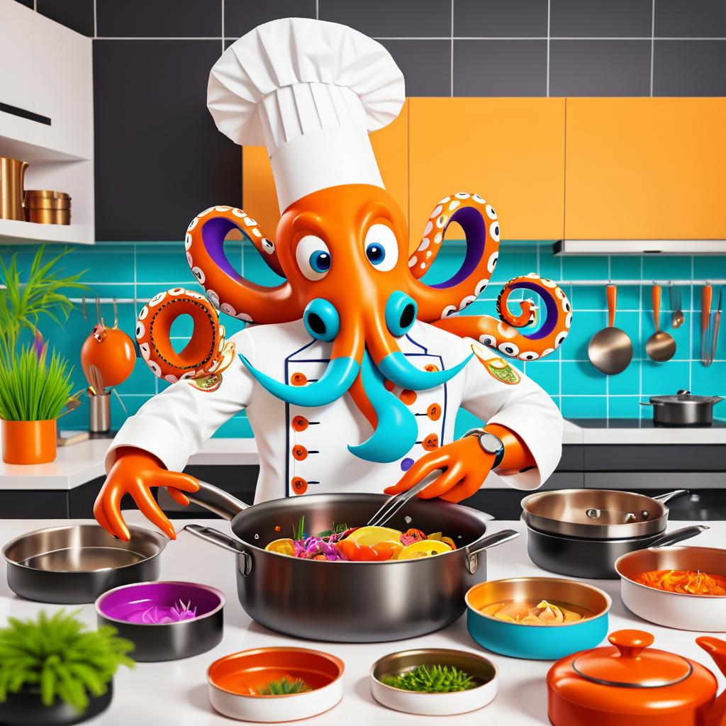 Whimsical Chef Octopus in the Kitchen