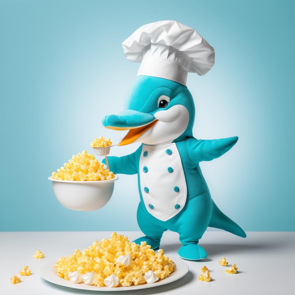 Whimsical Chef Dolphin Enjoying Popcorn