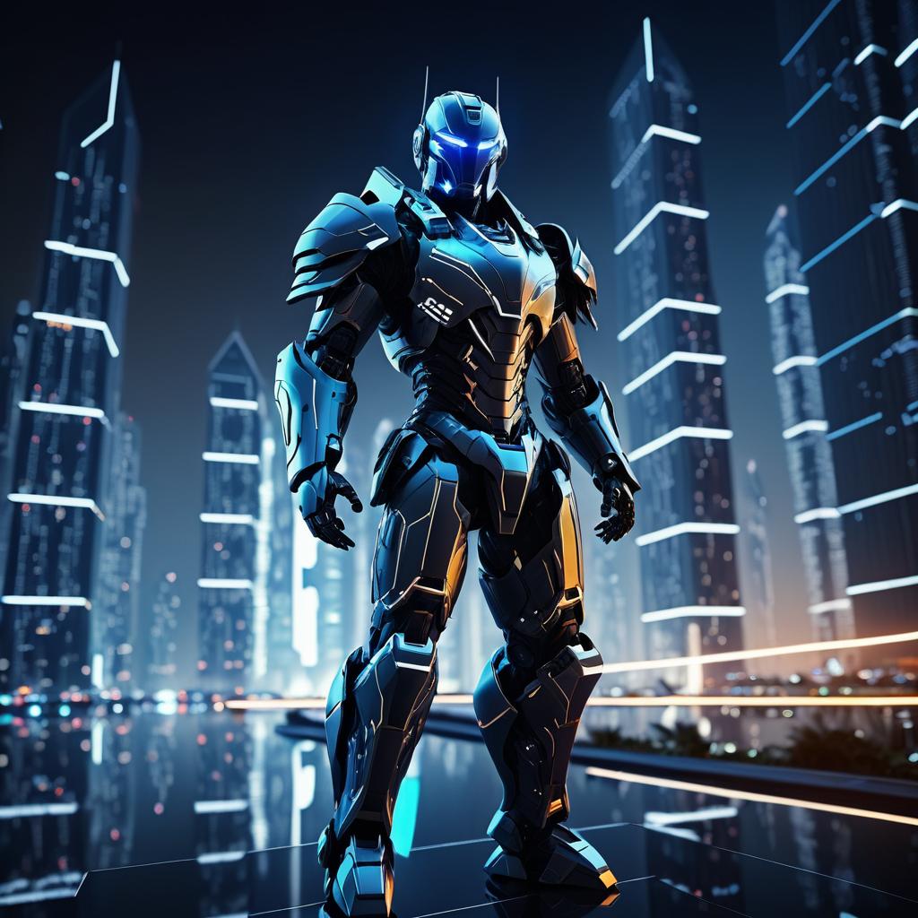 Futuristic Robotic Warrior in Night City