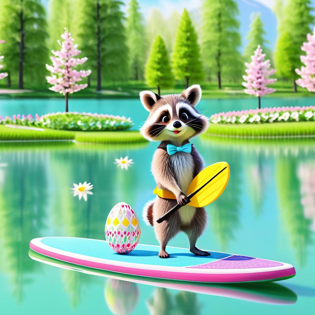 Clever Raccoon on a Paddle Board Adventure