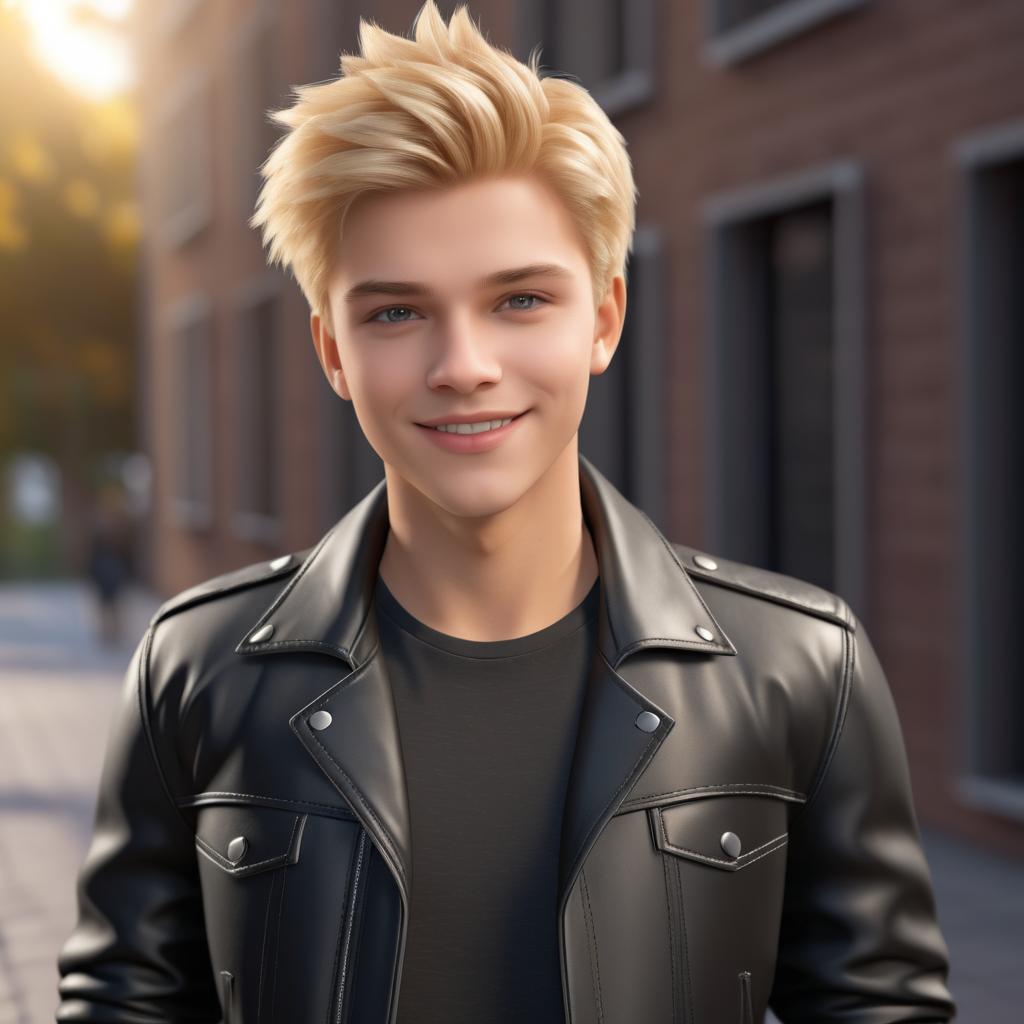 Ultra-Realistic Young Man in Leather Jacket