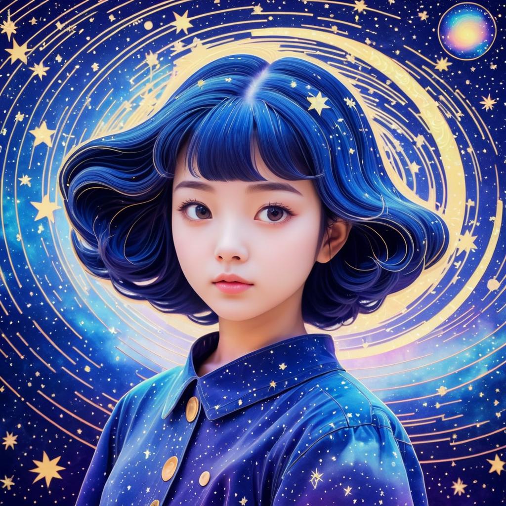 Dreamy Girl in Celestial Van Gogh Style