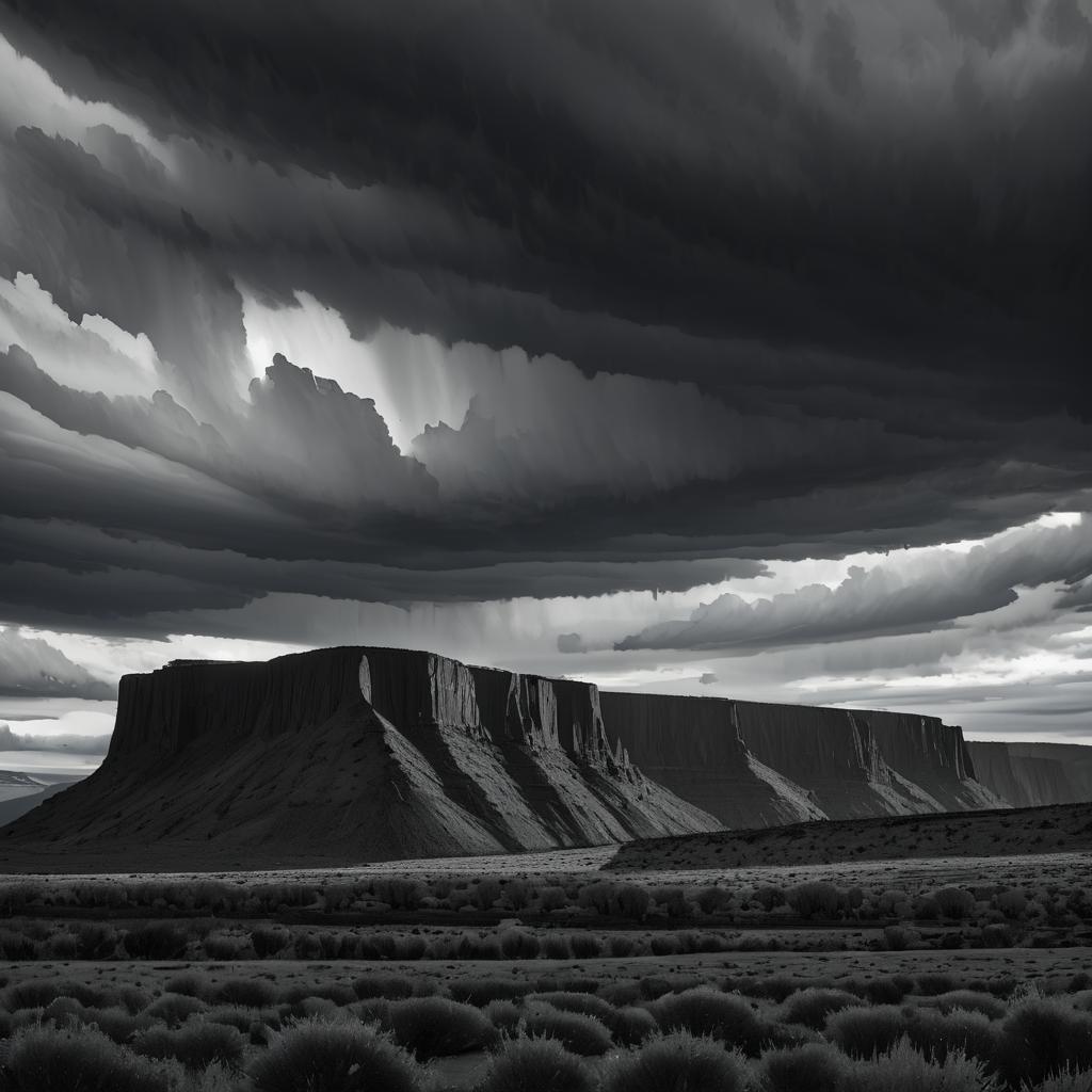 Dramatic Basalt Cliffs in Black and White