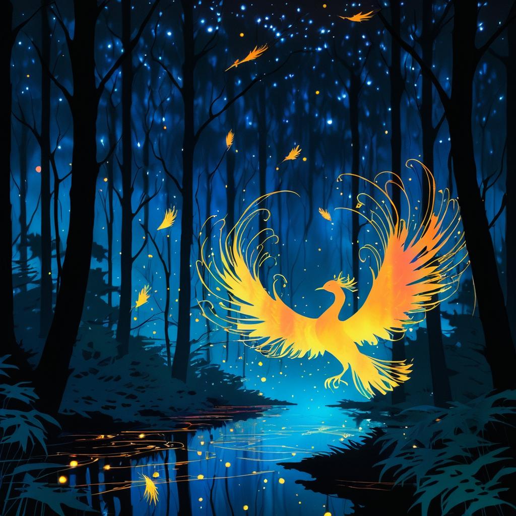 Phoenix Silhouette in Enchanted Forest