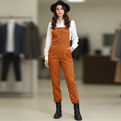 Chic Woman in Orange Jumpsuit