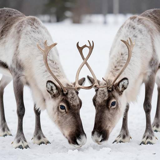 Serene Reindeer Grazing in Snow