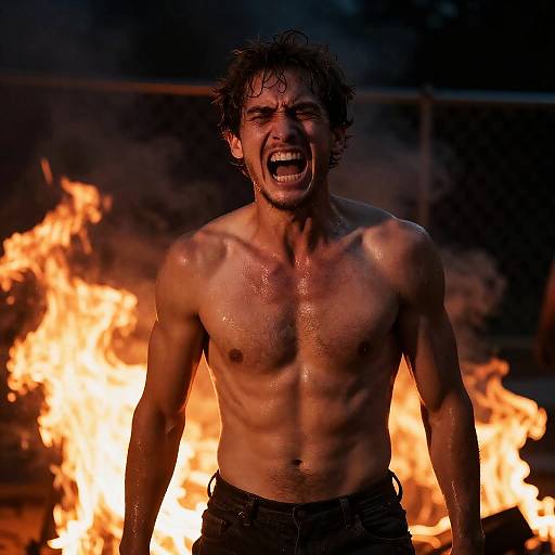 Intense Nighttime Scene of Painful Struggle