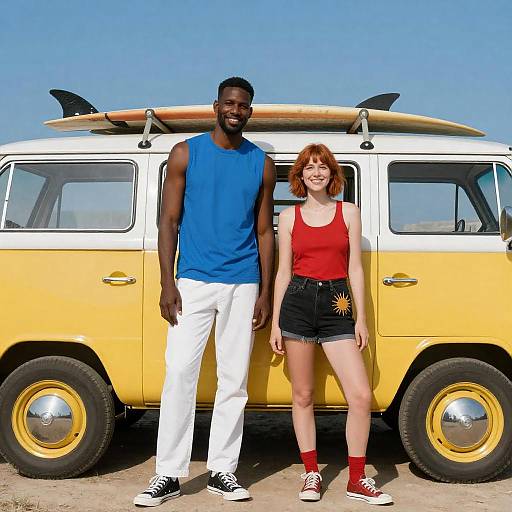Joyful Beach Adventure with Vintage Van