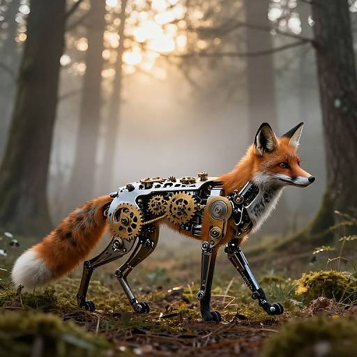 Clockwork Foxes in Misty Forest